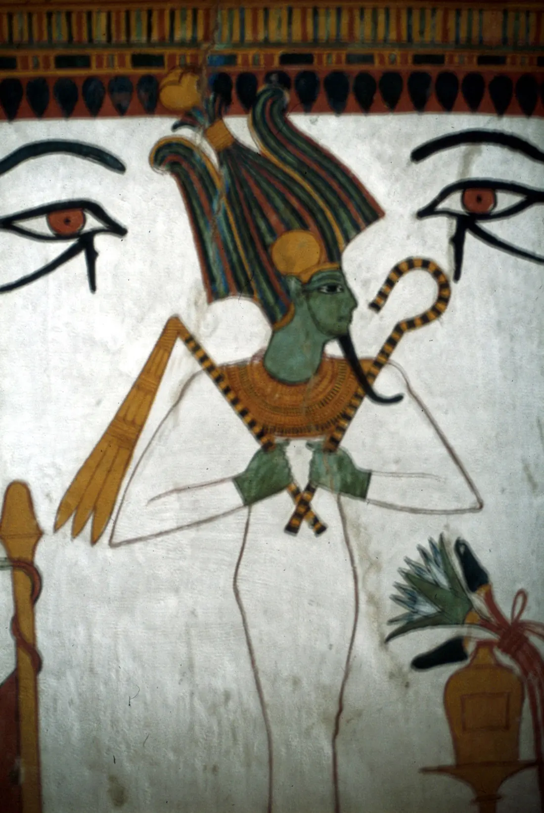 Bemalte Grabkammerwand aus Deir el-Medina mit Osiris-Darstellung